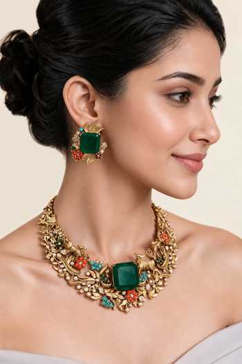 Vivinia By Vidhi Mehra Stone Nature Motif Necklace Set 