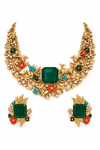 Vivinia By Vidhi Mehra Stone Nature Motif Necklace Set 