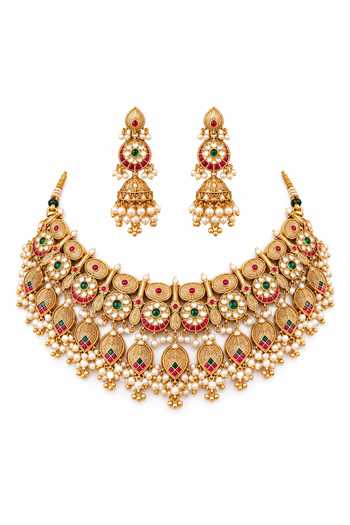 Vivinia By Vidhi Mehra Antique Gold Kundan Necklace Set 