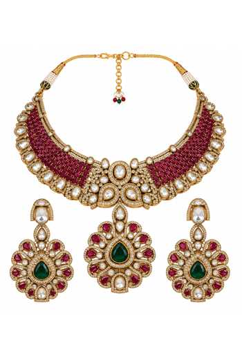 Vivinia By Vidhi Mehra Ruby Moissanite Necklace Set 