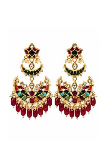 Vivinia By Vidhi Mehra Multicolor Kundan Pearl Chandbali Earrings 
