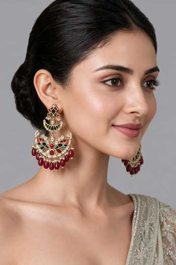 Vivinia By Vidhi Mehra Multicolor Kundan Pearl Chandbali Earrings 