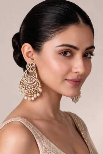Vivinia By Vidhi Mehra Pearl Kundan Chandbali Earrings
