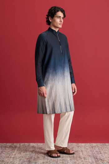Zazu Ivory Cotton Satin Navy Ombre Kurta Set Online at Aza Fashions Zazu_Ivory Cotton Satin Navy Ombre Kurta Set _Online_at_Aza_Fashions