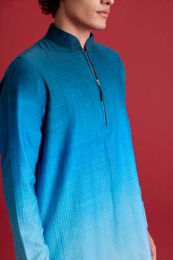 Buy Zazu Blue Cotton Satin Aqua Ombre Kurta Set Online at Aza Fashions Buy_Zazu_Blue Cotton Satin Aqua Ombre Kurta Set _Online_at_Aza_Fashions