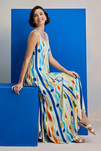 Buy Zazu Blue Satin, Modal Square , Halter , Keyhole Aqua Ripple Maxi Dress Online at Aza Fashions Buy_Zazu_Blue Satin, Modal Square , Halter , Keyhole Aqua Ripple Maxi Dress _Online_at_Aza_Fashions