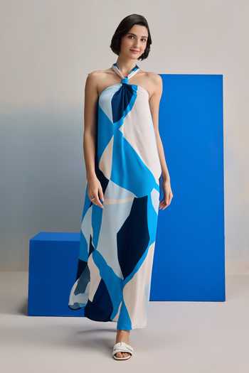 Zazu Multi Color Satin, Modal Halter Neck Ocean Wave Maxi Dress Online at Aza Fashions Zazu_Multi Color Satin, Modal Halter Neck Ocean Wave Maxi Dress _Online_at_Aza_Fashions