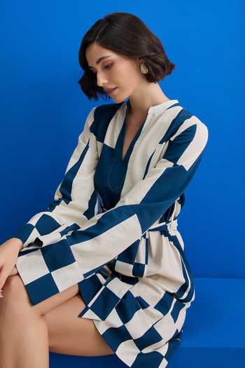 Buy Zazu Blue Cotton, Satin V-neck Riviera Navy Short Dress Online at Aza Fashions Buy_Zazu_Blue Cotton, Satin V-neck Riviera Navy Short Dress _Online_at_Aza_Fashions