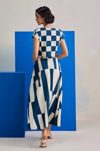 Zazu Riviera Navy Printed Top & Skirt Set 