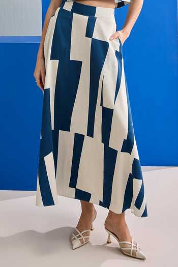 Zazu Blue Cotton Satin Boat Neck Riviera Navy Printed Top And Skirt Set Online at Aza Fashions Zazu_Blue Cotton Satin Boat Neck Riviera Navy Printed Top And Skirt Set _Online_at_Aza_Fashions