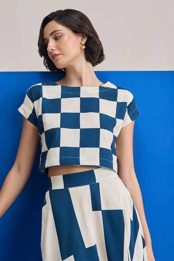 Buy Zazu Blue Cotton Satin Boat Neck Riviera Navy Printed Top And Skirt Set Online at Aza Fashions Buy_Zazu_Blue Cotton Satin Boat Neck Riviera Navy Printed Top And Skirt Set _Online_at_Aza_Fashions