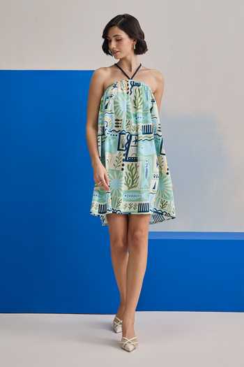 Buy Zazu Green Cotton Satin Halter Neck Coastal Mint Short Dress Online at Aza Fashions Buy_Zazu_Green Cotton Satin Halter Neck Coastal Mint Short Dress _Online_at_Aza_Fashions