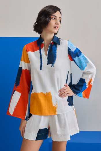 Zazu Azure Tide Print Top & Shorts Set 