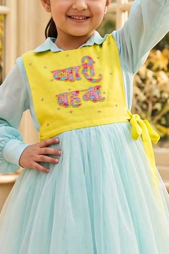 Panchhi By Kanupriya Tibrewala Sky Blue Crepe, Tulle Pyaari Behna Embroidered Bib Skirt Set Online at Aza Fashions Panchhi By Kanupriya Tibrewala_Sky Blue Crepe, Tulle Pyaari Behna Embroidered Bib Skirt Set _Online_at_Aza_Fashions