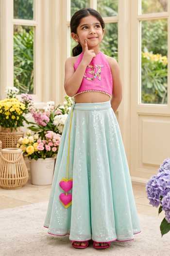 Panchhi By Kanupriya Tibrewala Akshar Embroidered Blouse Skirt Set