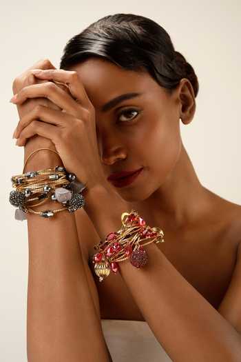 Shop Bijoux By Priya Chandna Red Initial Ruby Multi-row Bracelet Online at Aza Fashions Shop_Bijoux By Priya Chandna_Red Initial Ruby Multi-row Bracelet _Online_at_Aza_Fashions