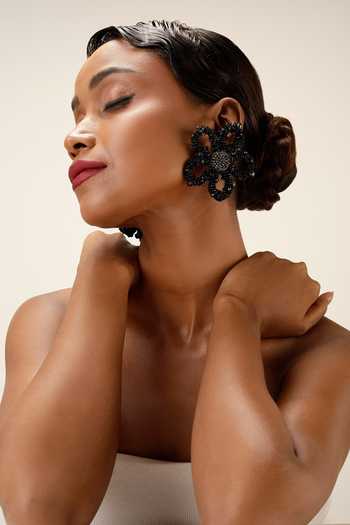 Shop_Bijoux By Priya Chandna_Black Bloom Earrings _Online_at_Aza_Fashions