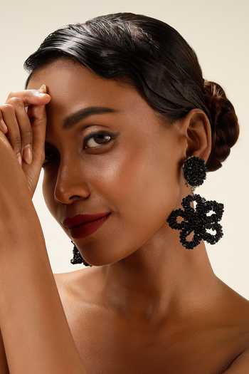 Bijoux By Priya Chandna Black Flower Drop Earrings 