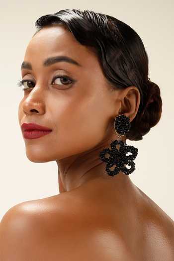 Bijoux By Priya Chandna Black Flower Drop Earrings 