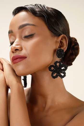 Buy_Bijoux By Priya Chandna_Black Flower Drop Earrings _Online_at_Aza_Fashions