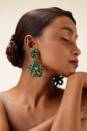 Bijoux By Priya Chandna Green Mosaic Garden Drop Earrings at Aza Fashions Bijoux By Priya Chandna_Green Mosaic Garden Drop Earrings _at_Aza_Fashions