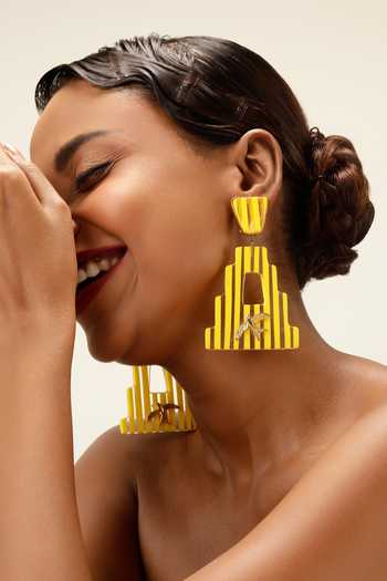 Bijoux By Priya Chandna_Yellow Deco Bird Drop Earrings _Online_at_Aza_Fashions