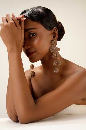 Bijoux By Priya Chandna_Gold Plated Orb Cascades Long Earrings _Online_at_Aza_Fashions