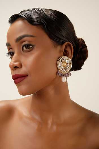 Bijoux By Priya Chandna_Multi Color Crystal Pearl Drop Earrings _Online_at_Aza_Fashions
