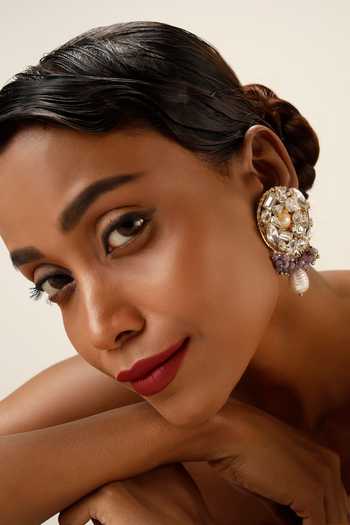 Buy_Bijoux By Priya Chandna_Multi Color Crystal Pearl Drop Earrings _Online_at_Aza_Fashions