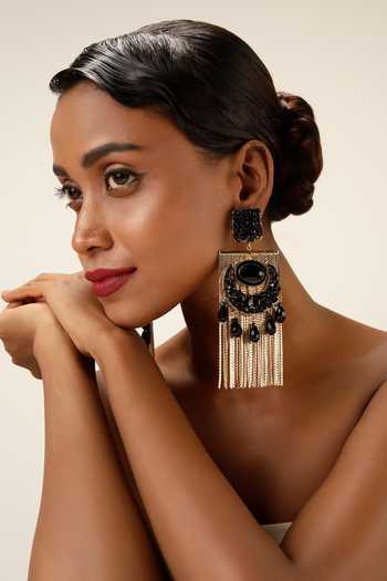 Bijoux By Priya Chandna Black Fringe Earrings 
