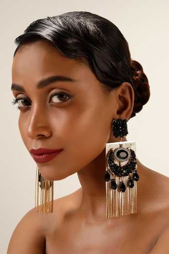 Bijoux By Priya Chandna Black Fringe Earrings 