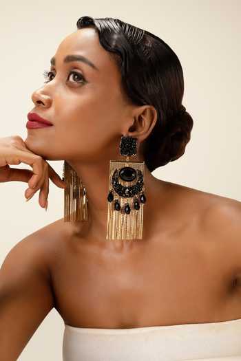 Bijoux By Priya Chandna_Black Fringe Earrings _Online_at_Aza_Fashions