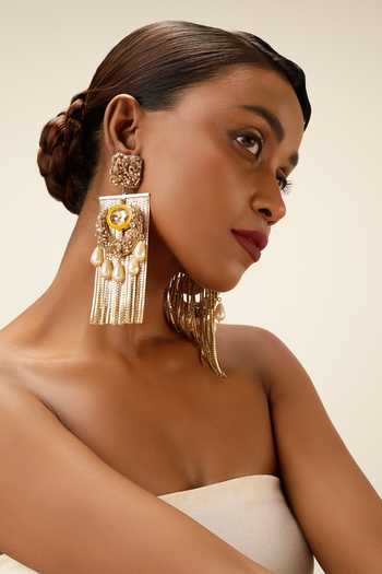 Bijoux By Priya Chandna_Gold Plated Pearl Palace Drapes Earrings _Online_at_Aza_Fashions