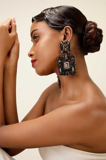 Bijoux By Priya Chandna Black Jewel Chandelier Earrings 