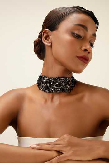 Buy_Bijoux By Priya Chandna_Black Starlit Smoke Collar Choker _Online_at_Aza_Fashions