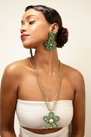 Bijoux By Priya Chandna_Green Mosaic Garden Long Pendant Necklace _Online_at_Aza_Fashions