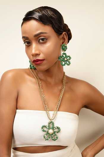 Buy_Bijoux By Priya Chandna_Green Mosaic Garden Long Pendant Necklace _Online_at_Aza_Fashions