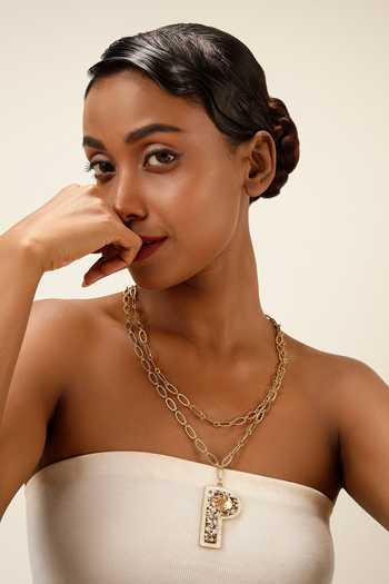 Bijoux By Priya Chandna_White Initial Letter Pendant Necklace _Online_at_Aza_Fashions