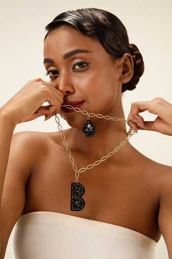 Bijoux By Priya Chandna Black Personalised Letter Pendant Necklace Online at Aza Fashions Bijoux By Priya Chandna_Black Personalised Letter Pendant Necklace _Online_at_Aza_Fashions