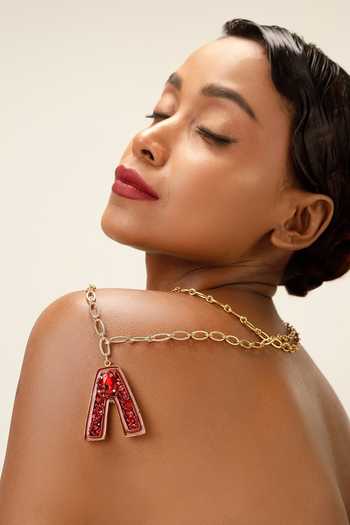 Bijoux By Priya Chandna_Red Ruby Personalised Letter Pendant Necklace _Online_at_Aza_Fashions