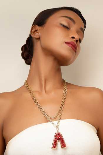 Buy_Bijoux By Priya Chandna_Red Ruby Personalised Letter Pendant Necklace _Online_at_Aza_Fashions