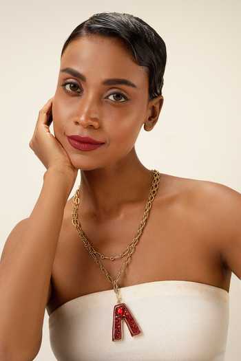 Shop_Bijoux By Priya Chandna_Red Ruby Personalised Letter Pendant Necklace _Online_at_Aza_Fashions