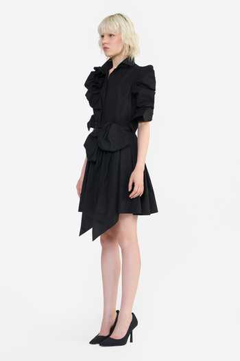 Buy Gauri & Nainika Black Cotton Collared , Button-down Pouf Sleeves Ruffle Mini Dress Online at Aza Fashions Buy_Gauri & Nainika_Black Cotton Collared , Button-down Pouf Sleeves Ruffle Mini Dress _Online_at_Aza_Fashions