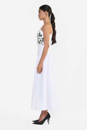 Gauri & Nainika_White Cotton One Shoulder Embroidered Draped Dress _Online_at_Aza_Fashions