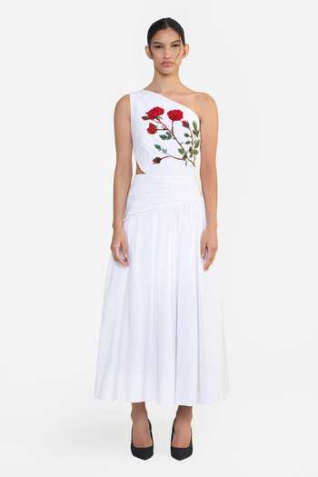 Gauri & Nainika Embroidered One Shoulder Draped Dress 