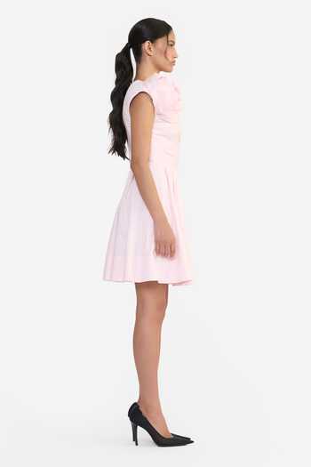 Buy Gauri & Nainika Pink Cotton Asymmetric Neck, One Shoulder Sculpted Rosette Mini Dress Online at Aza Fashions Buy_Gauri & Nainika_Pink Cotton Asymmetric Neck, One Shoulder Sculpted Rosette Mini Dress _Online_at_Aza_Fashions