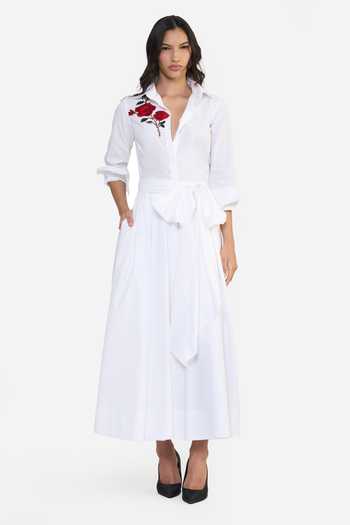 Buy Gauri & Nainika White Cotton Collared Neck Botanical Embroidered Shirt Dress Online at Aza Fashions Buy_Gauri & Nainika_White Cotton Collared Neck Botanical Embroidered Shirt Dress _Online_at_Aza_Fashions