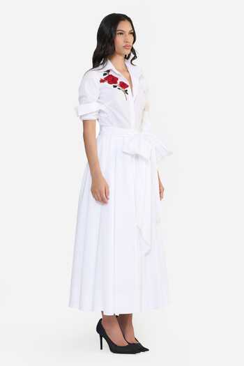 Shop Gauri & Nainika White Cotton Collared Neck Botanical Embroidered Shirt Dress Online at Aza Fashions Shop_Gauri & Nainika_White Cotton Collared Neck Botanical Embroidered Shirt Dress _Online_at_Aza_Fashions