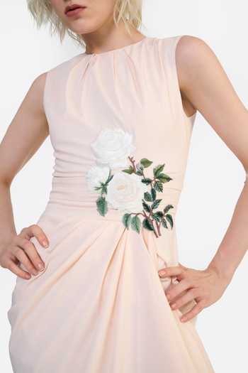 Shop_Gauri & Nainika_Peach Cotton Round Neck Placed Embroidered Pareo Dress 