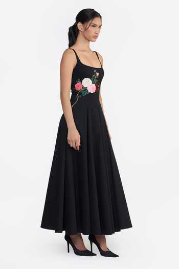 Buy Gauri & Nainika Black Cotton Square Neck Embroidered Panelled Flared Dress Online at Aza Fashions Buy_Gauri & Nainika_Black Cotton Square Neck Embroidered Panelled Flared Dress _Online_at_Aza_Fashions